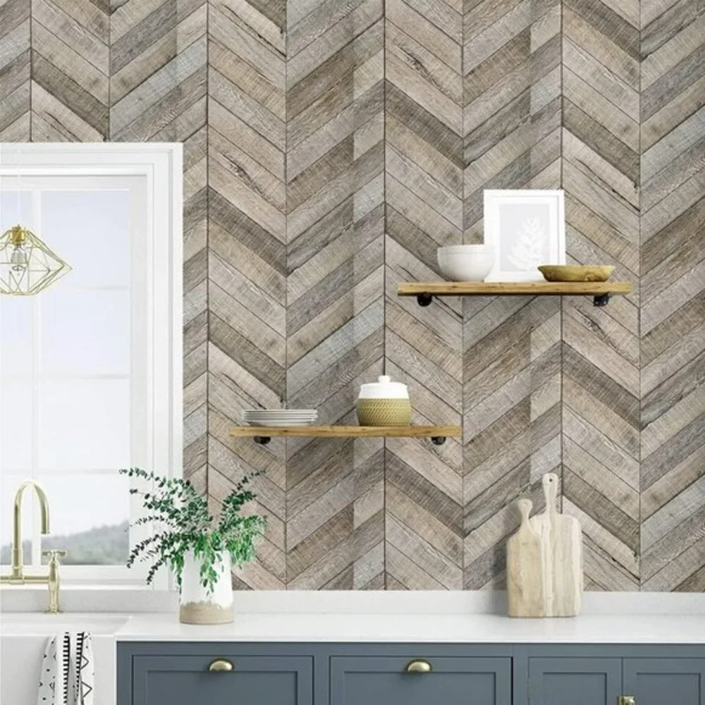 Wood Wallpaper Herringbone Peel and Stick Wallpaper‎ 17.7inch×118.1inch Rustic